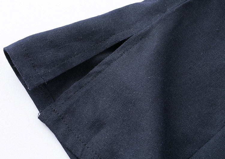 Blue Beige Linen Qipao / Cheongsam T-Shirt Top