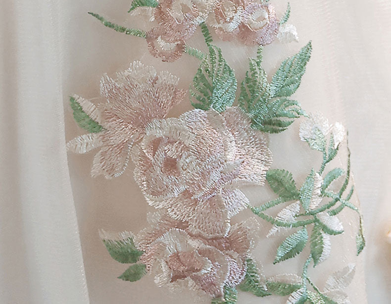 White Appliques Tea Length Cheongsam Qipao Dress