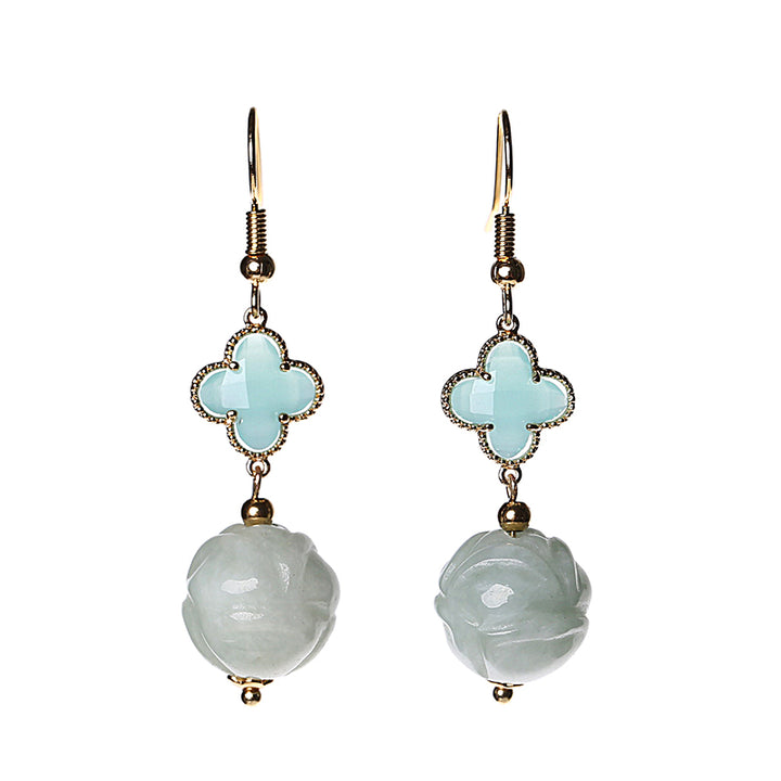 Blue Jade Crystal Drop Dangle Clip On Earrings
