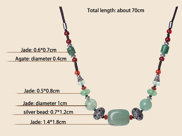 Handmade Adjustable String Jade Silver Necklace