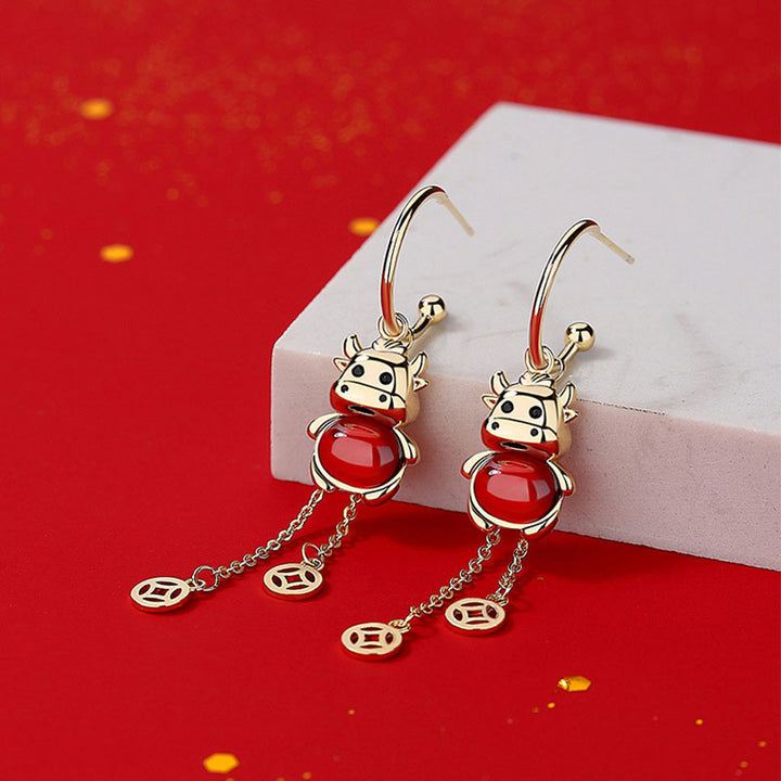Ox Year Crystal Zodiac Animals Drop Dangle Earrings