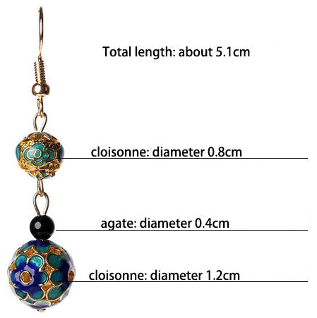 Agate Cloisonne Drop Dangle Hook Clip On Earrings