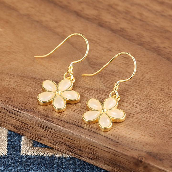 Silver Jade Petals Drop Dangle Earrings