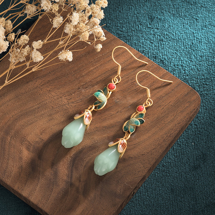 Magnolia Green Jade Dangle Drop Earrings
