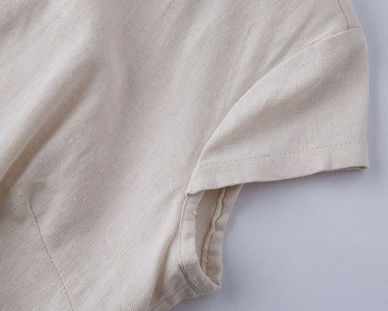 Blue Beige Linen Qipao / Cheongsam T-Shirt Top