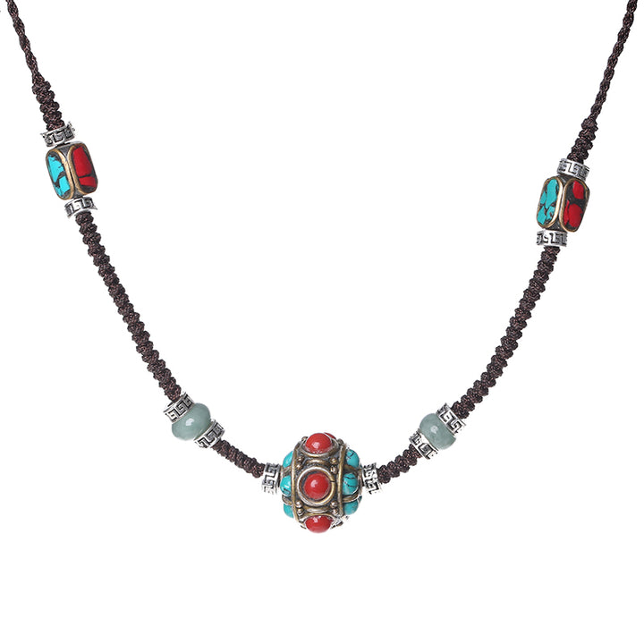 Handmade Adjustable String Jade Silver Necklace