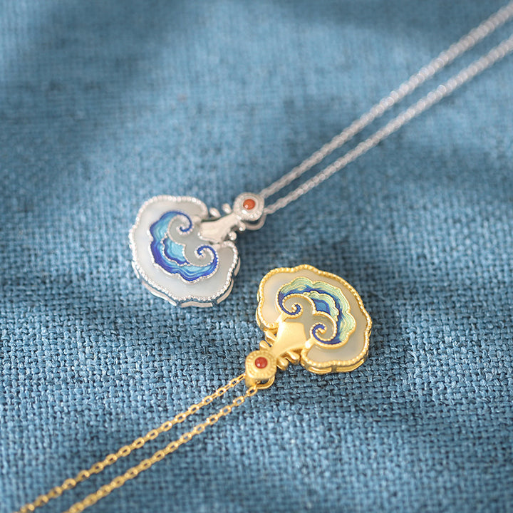 Cloisonne Jade Longeval Lock Pendant Necklace Birthday Christmas Gift