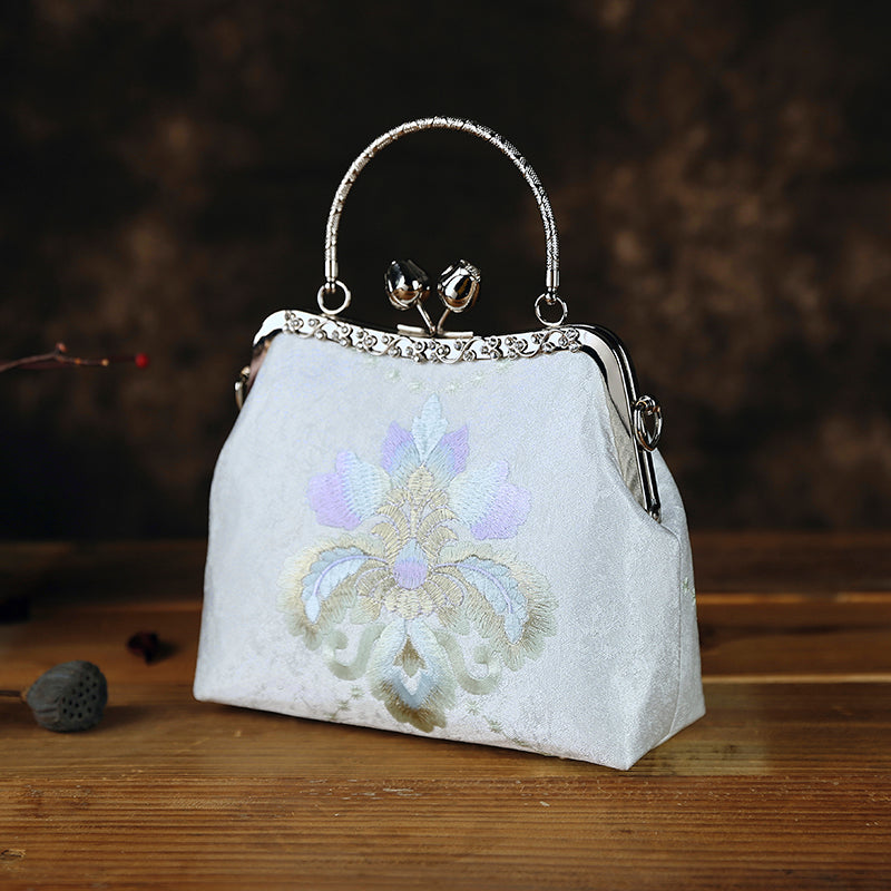 White Embroidered Chain Cross Shoulder Party Handbag