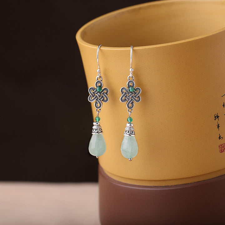 Jade Silver Drop Dangle Clip On Pierced Earrings