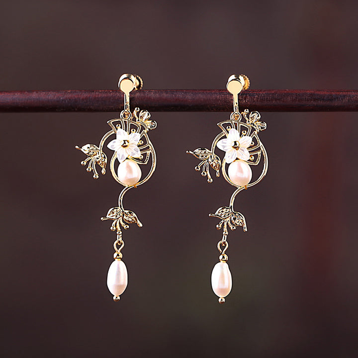 Pear Petals Drop Dangle Clip on Earrings