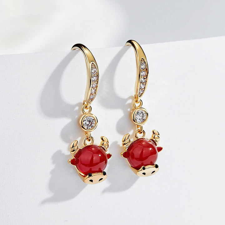 Ox Year Zircon Zodiac Animals Drop Dangle Earrings