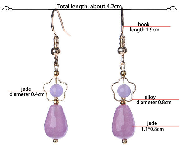 Purple Jade Drop Dangle Hook Clip On Earrings