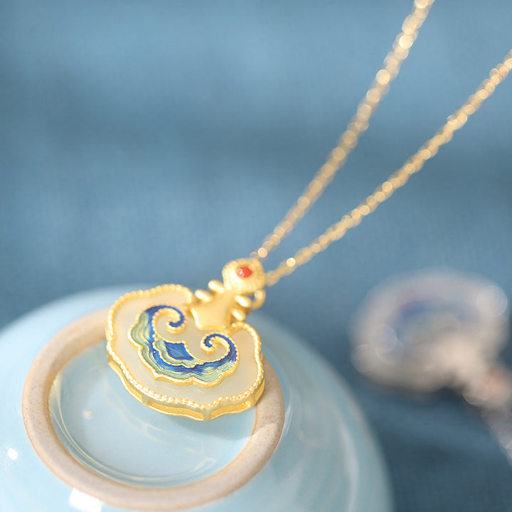 Cloisonne Jade Longeval Lock Pendant Necklace Birthday Christmas Gift