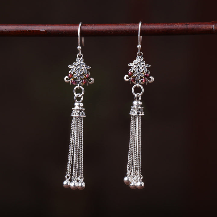 Long Drop Silver Tassel Dangle Clip On Earrings