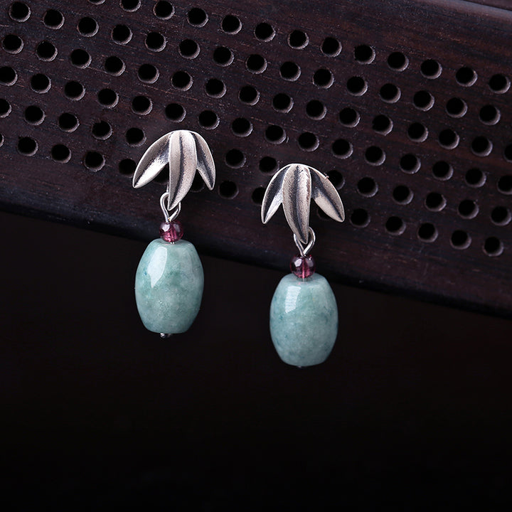 Jade Silver Drop Dangle Pierced Earrings