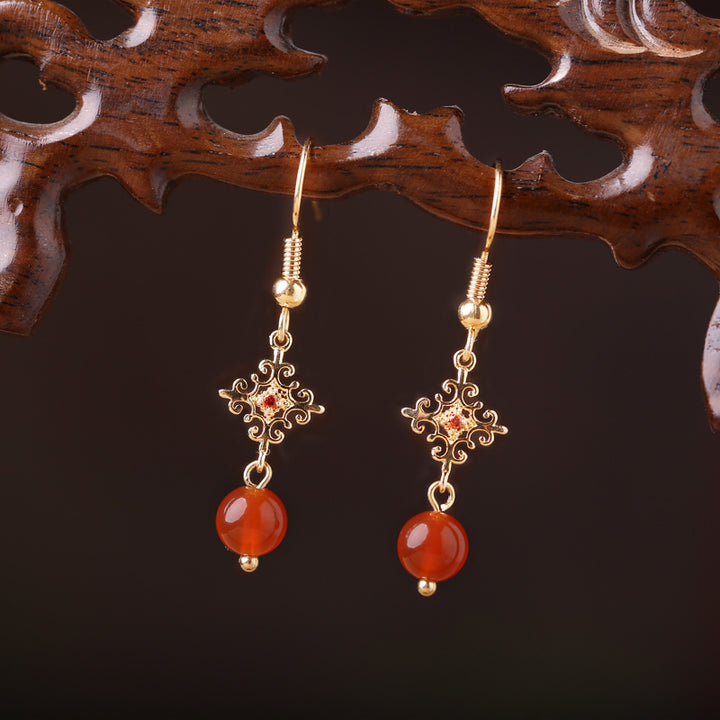 Red Agate Drop Dangle Clip On Pierced Earrings