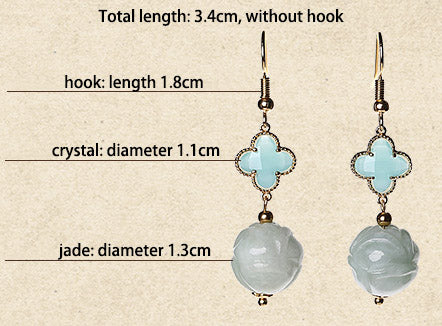 Blue Jade Crystal Drop Dangle Clip On Earrings