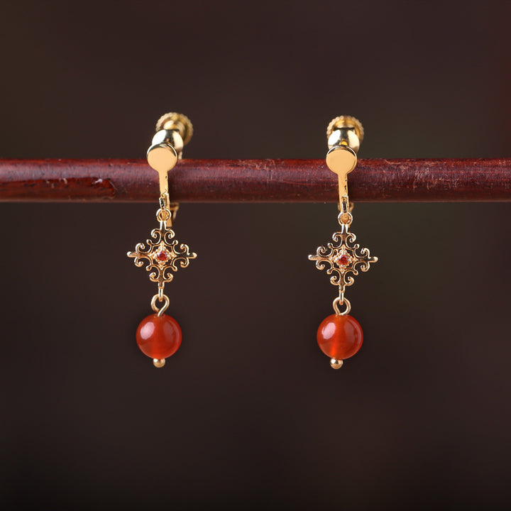 Red Agate Drop Dangle Clip On Pierced Earrings