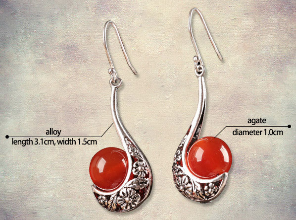 Pierced Clip On Red Agate Dangle Drop Earrings