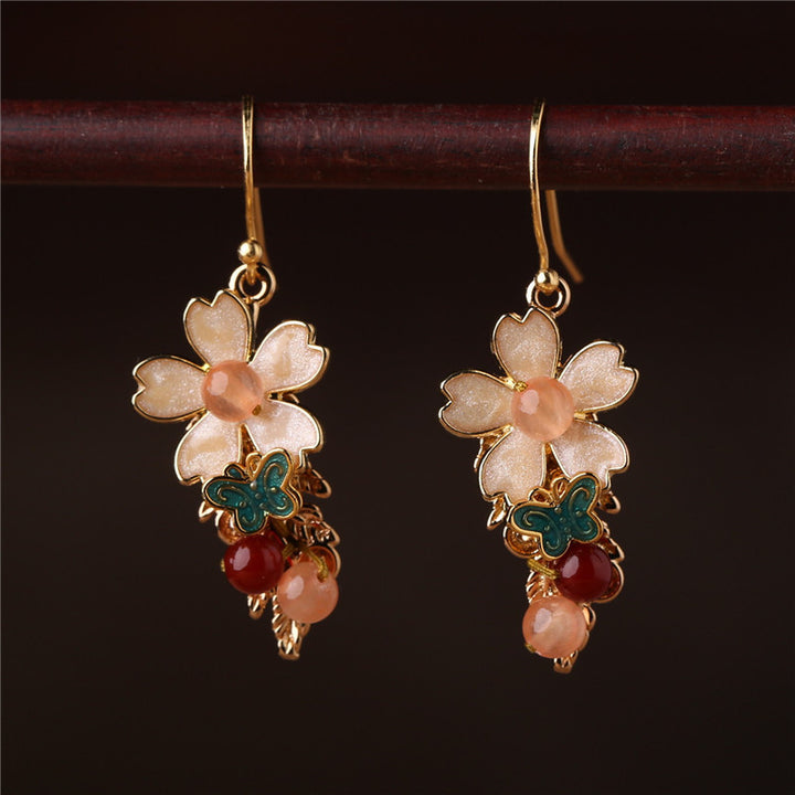 Drop Dangle Jade Petals Pierced Clip On Earrings