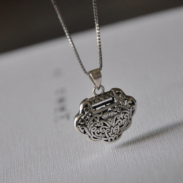 Silver Longeval Lock Pendant Necklace Birthday Christmas Gift