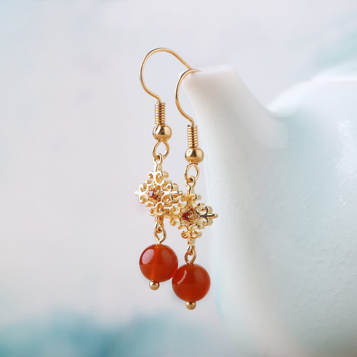Red Agate Drop Dangle Clip On Pierced Earrings