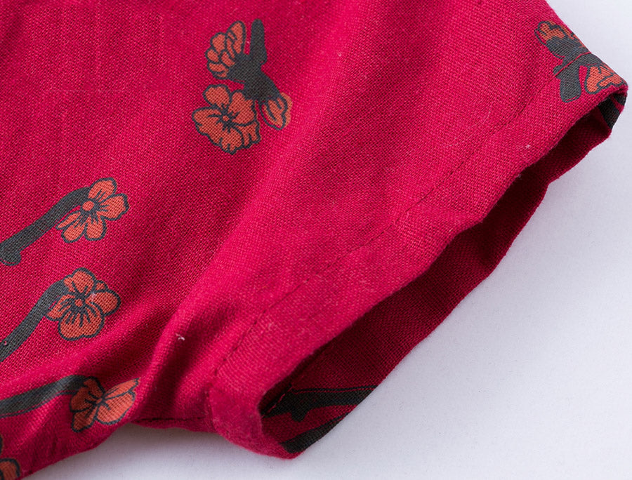 Red Blue Floral Qipao / Cheongsam T-Shirt Top