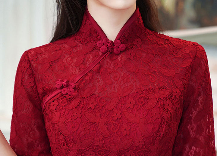 2022 Burgundy A-line Wdding Qi Pao Cheongsam Dress