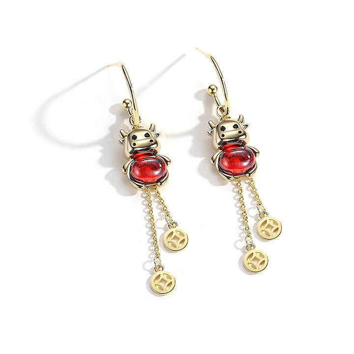 Ox Year Crystal Zodiac Animals Drop Dangle Earrings