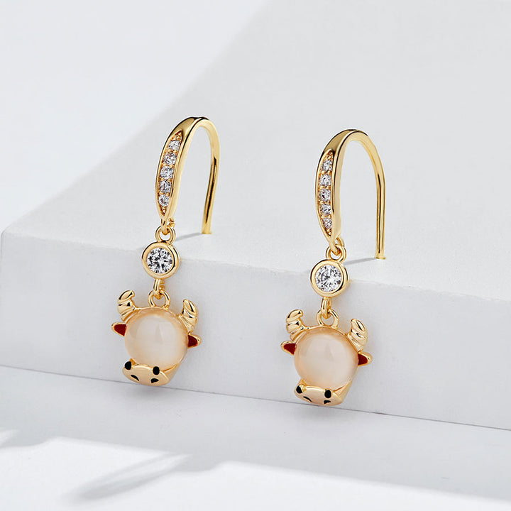 Ox Year Zircon Zodiac Animals Drop Dangle Earrings