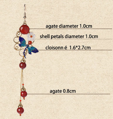 Vintage Red Agate Long Drop Dangle Earrings