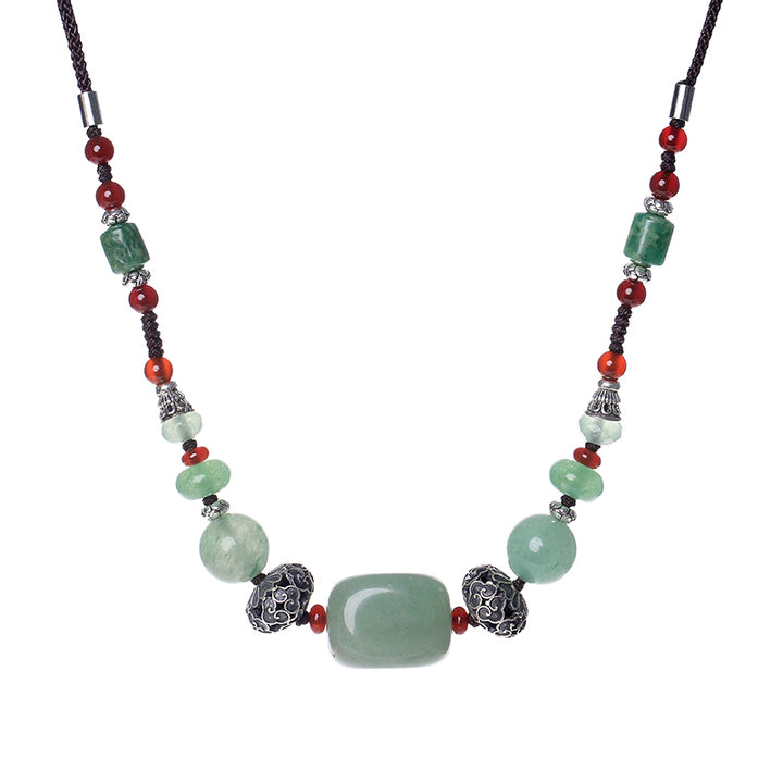 Handmade Adjustable String Jade Silver Necklace