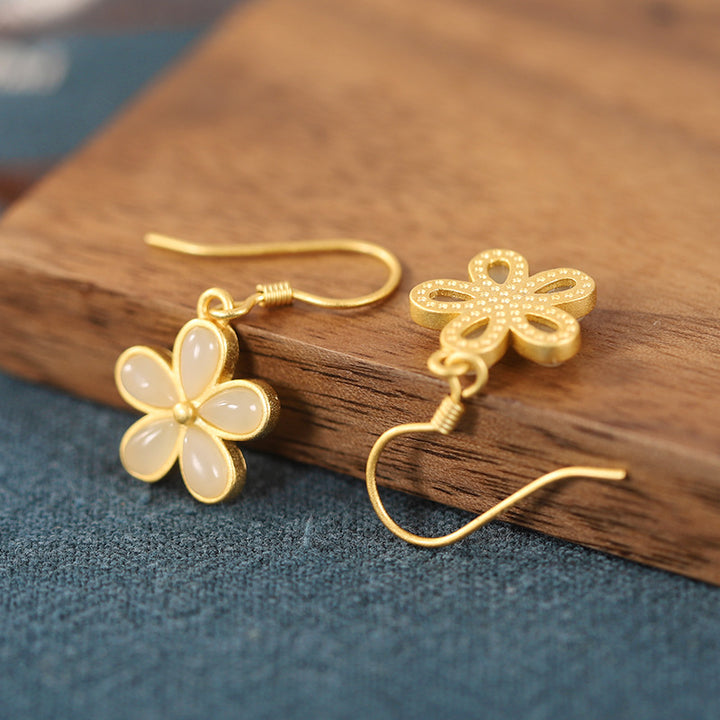 Silver Jade Petals Drop Dangle Earrings
