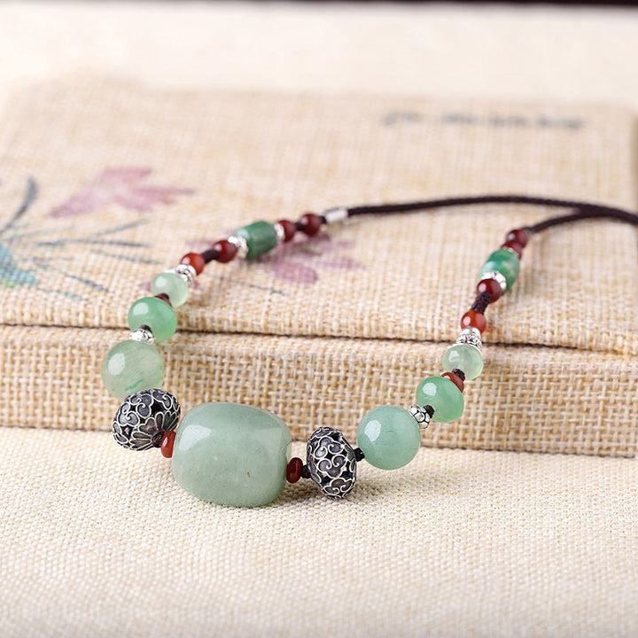 Handmade Adjustable String Jade Silver Necklace