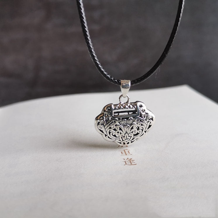 Silver Longeval Lock Pendant Necklace Birthday Christmas Gift