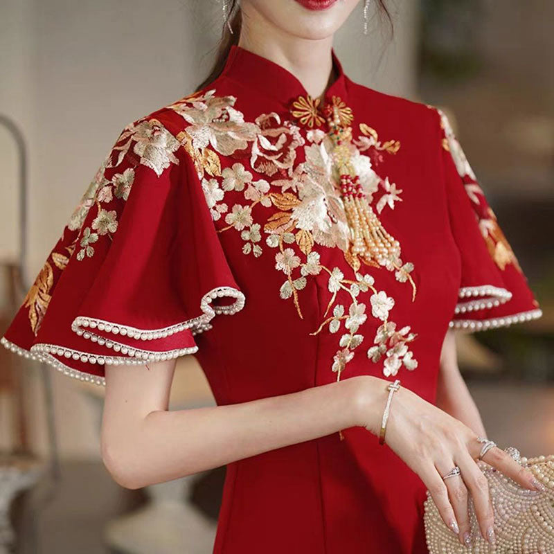 Flutter Sleeve A-line Wedding Cheongsam Qi Pao Dress