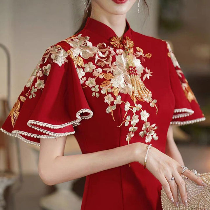 Flutter Sleeve A-line Wedding Cheongsam Qi Pao Dress