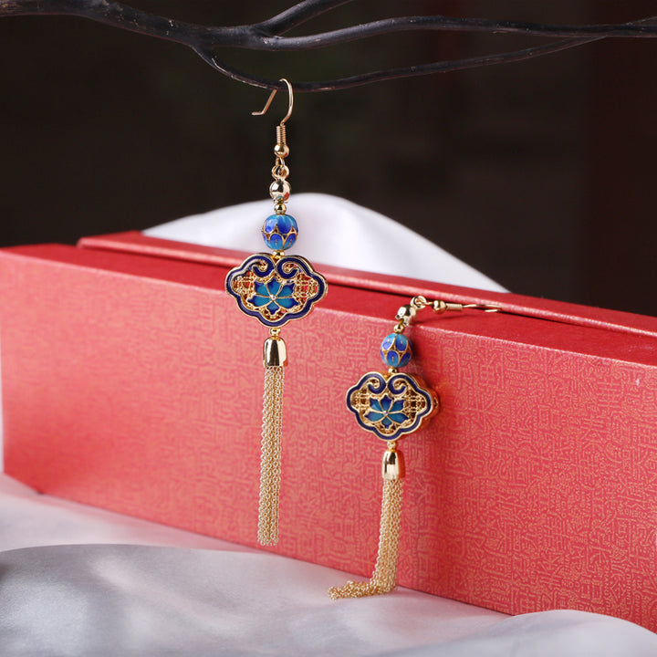 Cloisonne Tassel Drop Dangle Clip On Pierced Earrings