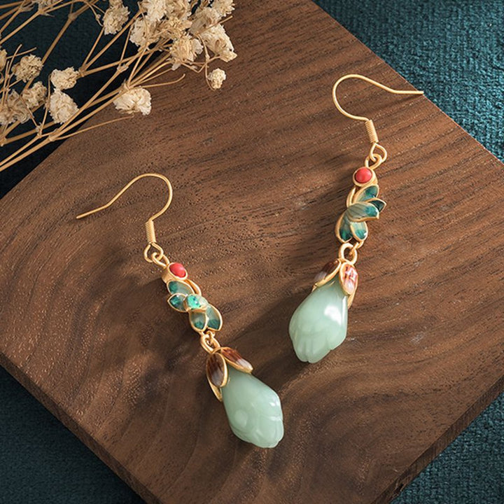 Magnolia Green Jade Dangle Drop Earrings