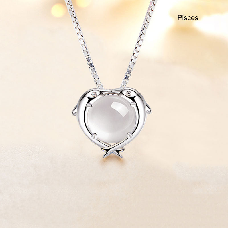 12 Constellation Zodiac Silver Crystal Pendant Necklace