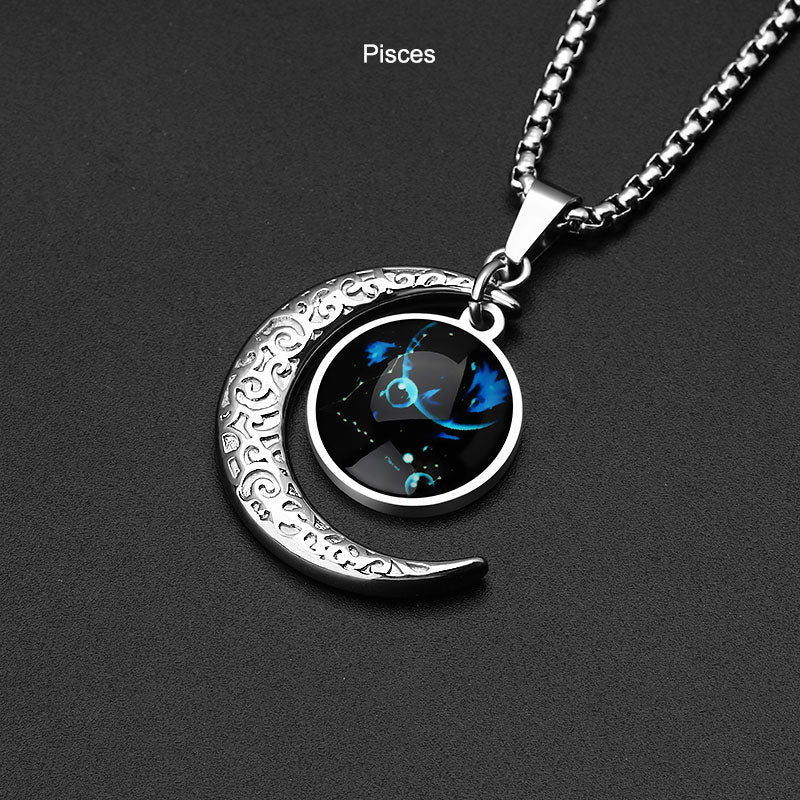 Stainless Steel 12 Constellation Zodiac Pendant Necklace