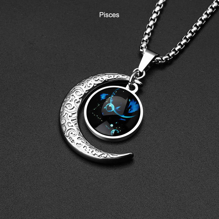 Stainless Steel 12 Constellation Zodiac Pendant Necklace