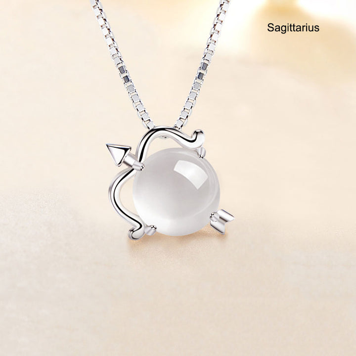 12 Constellation Zodiac Silver Crystal Pendant Necklace