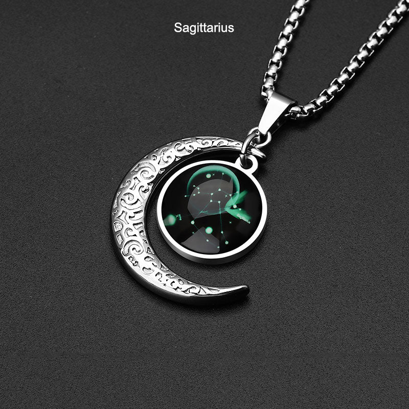 Stainless Steel 12 Constellation Zodiac Pendant Necklace