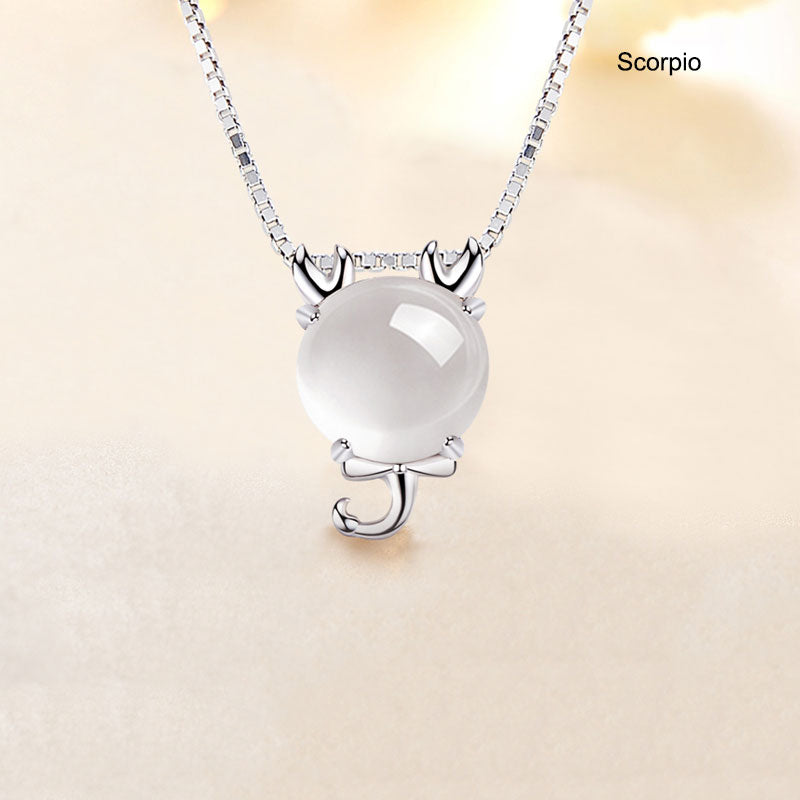 12 Constellation Zodiac Silver Crystal Pendant Necklace