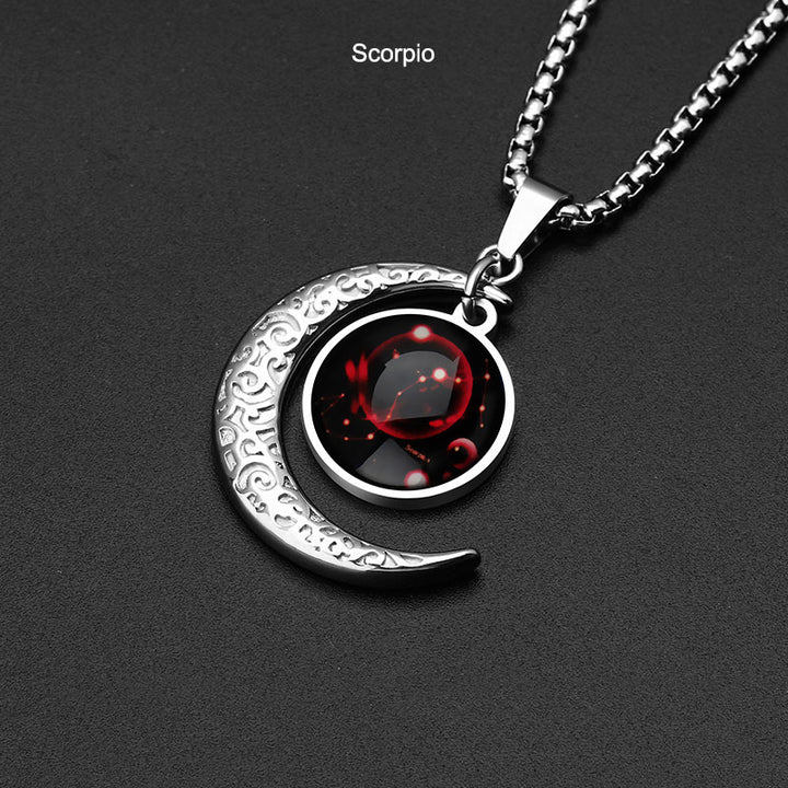 Stainless Steel 12 Constellation Zodiac Pendant Necklace
