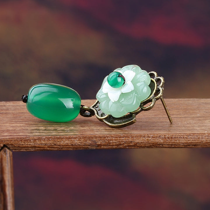 Green Jade Drop Dangle Handmade Earrings