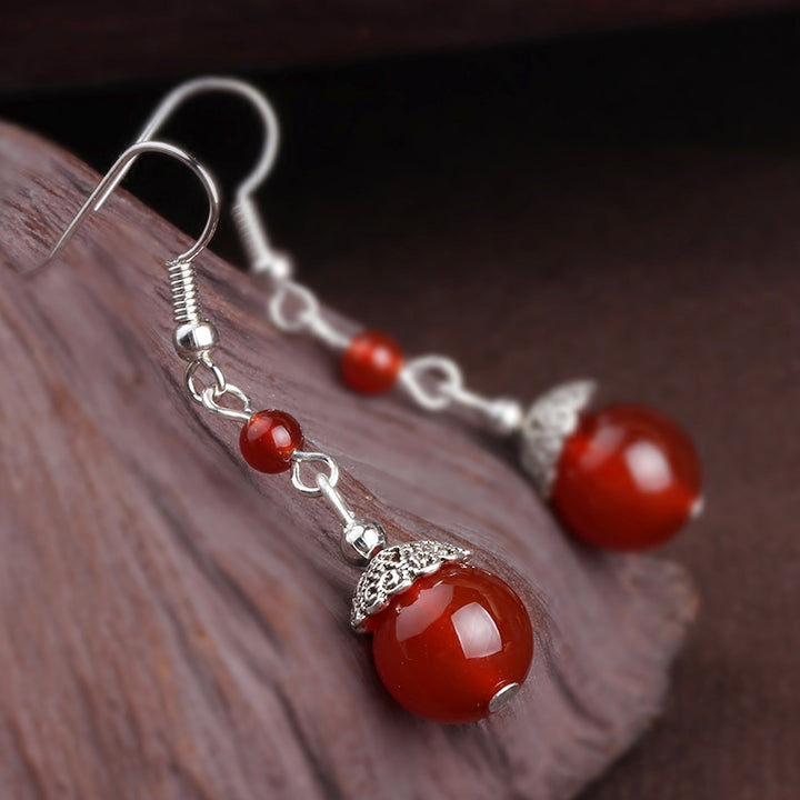 Hook Clip On Non Pierced Drop Dangle Agate Earrings