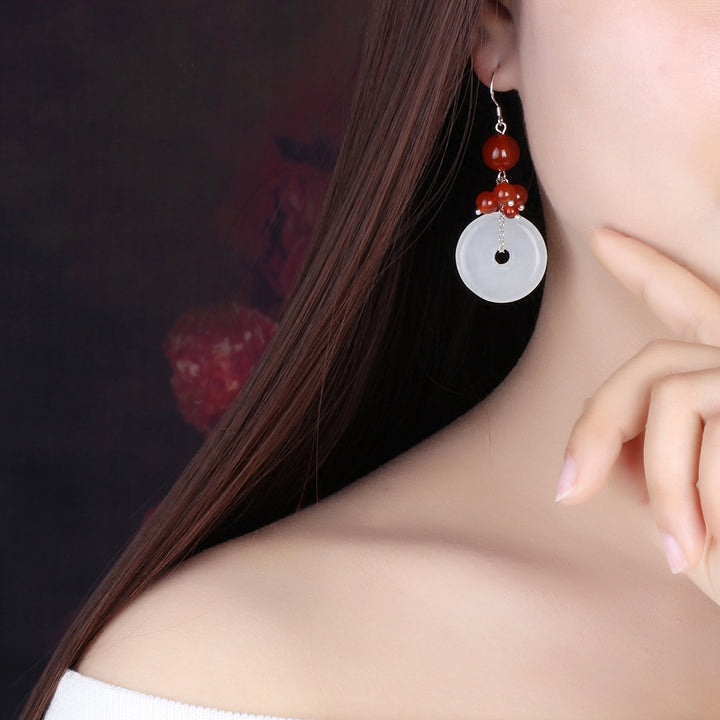 Non Pierced Clip On Dangle Jade Earrings
