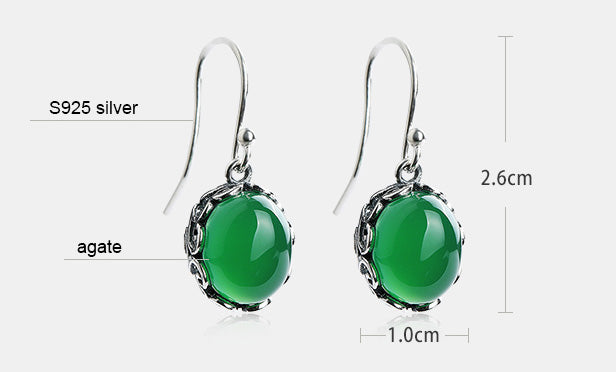 Green Agate Waterdrop Silver Dangle Earrings